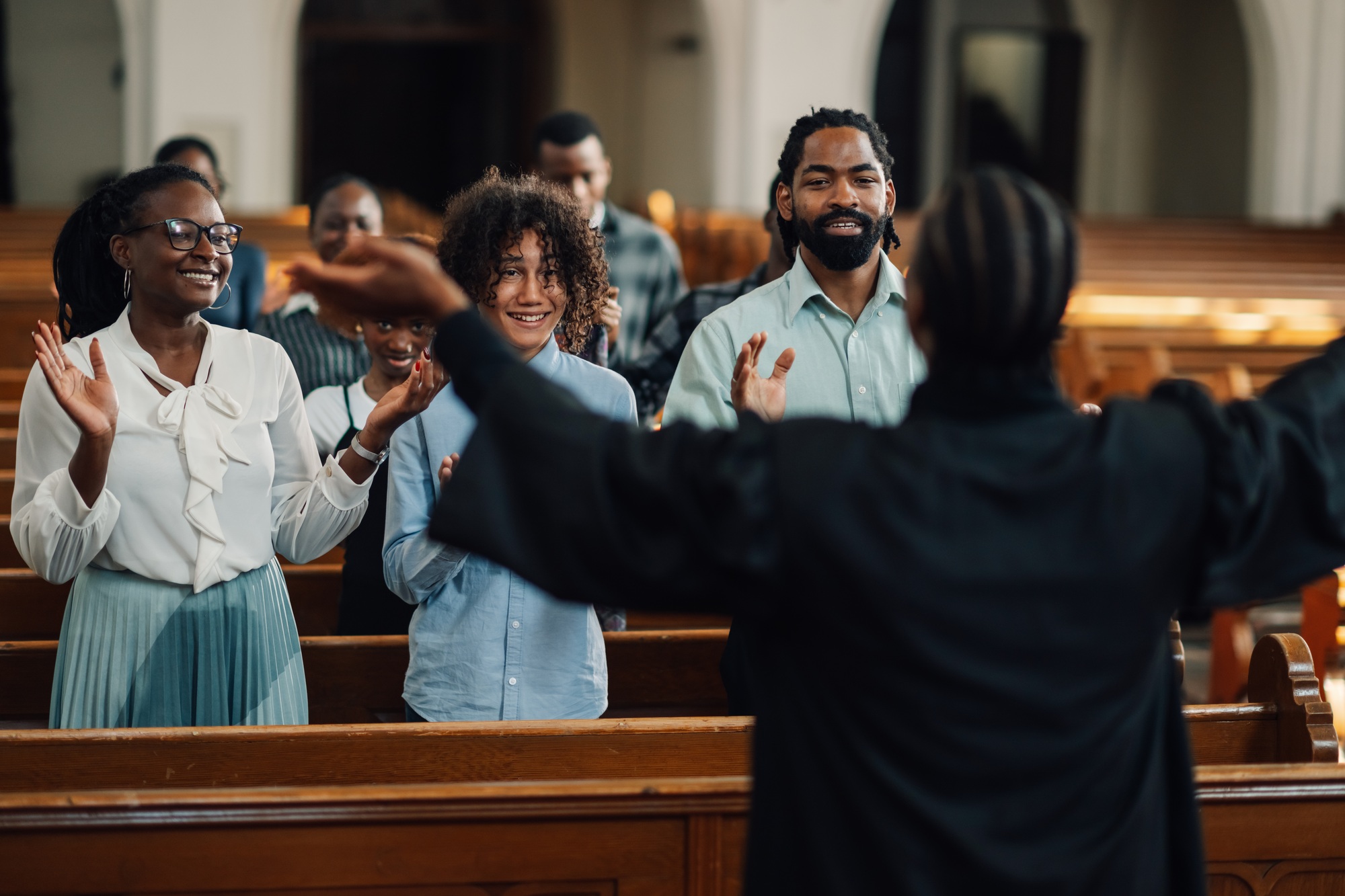 A church congregation during worship